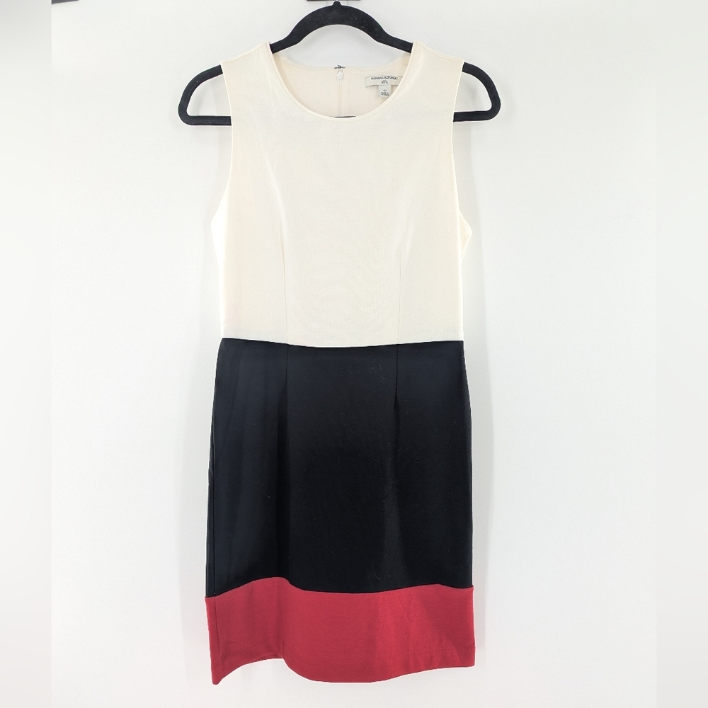 Banana Republic Colorblock Sheath Dress Mod Career Mini Cream Black Red 4P Retro